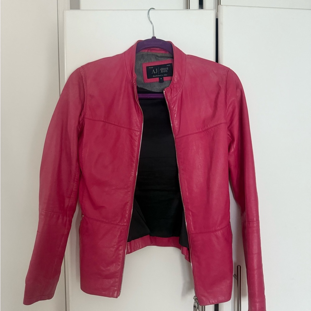 AJ Armani Jeans Pink Leather Jacket 💖 Size 38 (US 4–6)